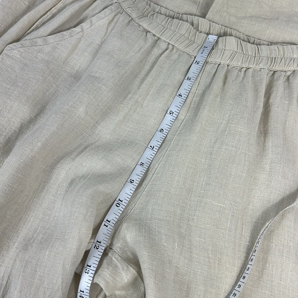 Karyn Seo Sz Medium Linen Cream Wide Leg Pants Pockets Lagenlook - Picture 6 of 10